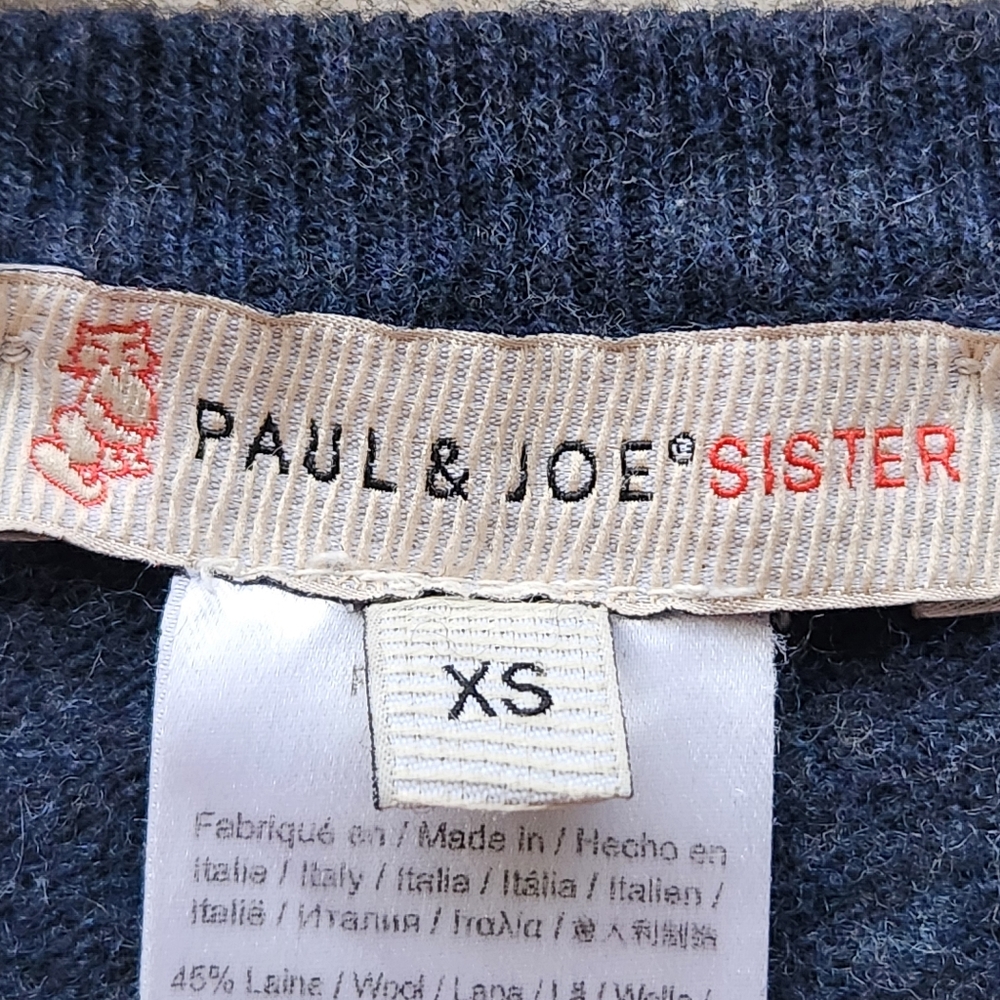 PAUL JOE SISTER Womens Sweater Extra Small Blue Floral Embroidered Knit Wool Vtg - Picture 2 of 9